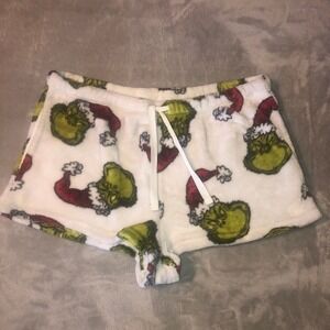 The Grinch Dr Seuss Women's Pajama‎ Shorts XL Plush Fleece White Green Christmas